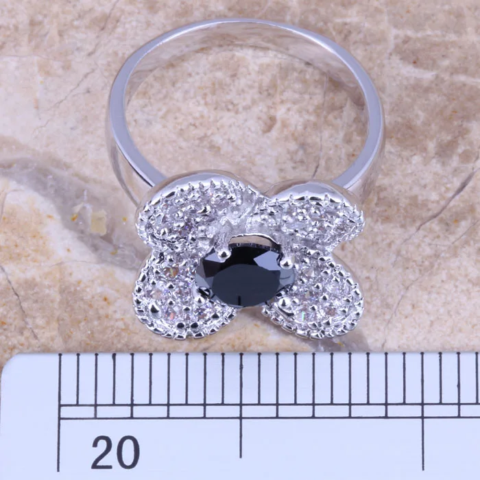 Женское кольцо с серебряным покрытием и черным фианитом размеры 6 / 7 8/9 R1095|ring