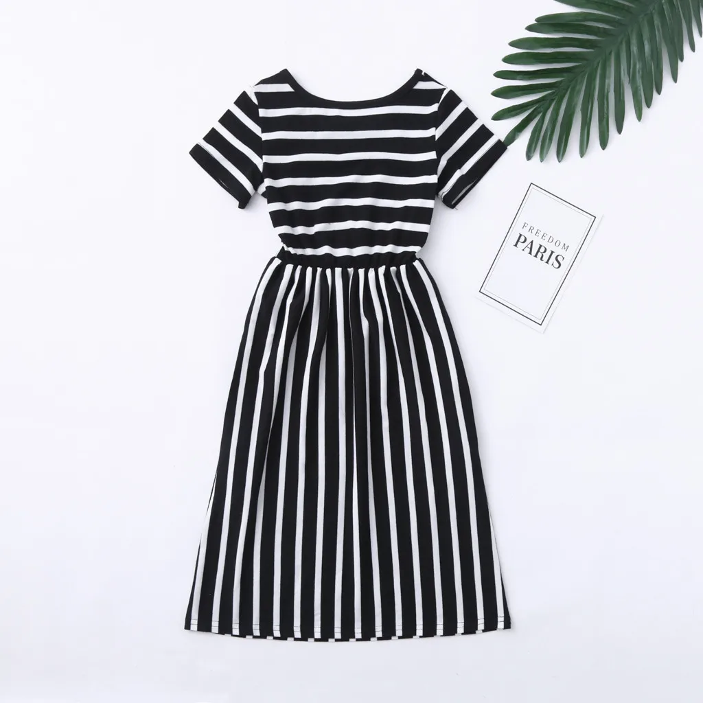 Girls Summer Striped Fashionable Dress Toddler Baby Short Sleeve Print Kids Dresses Clothes | Детская одежда и обувь