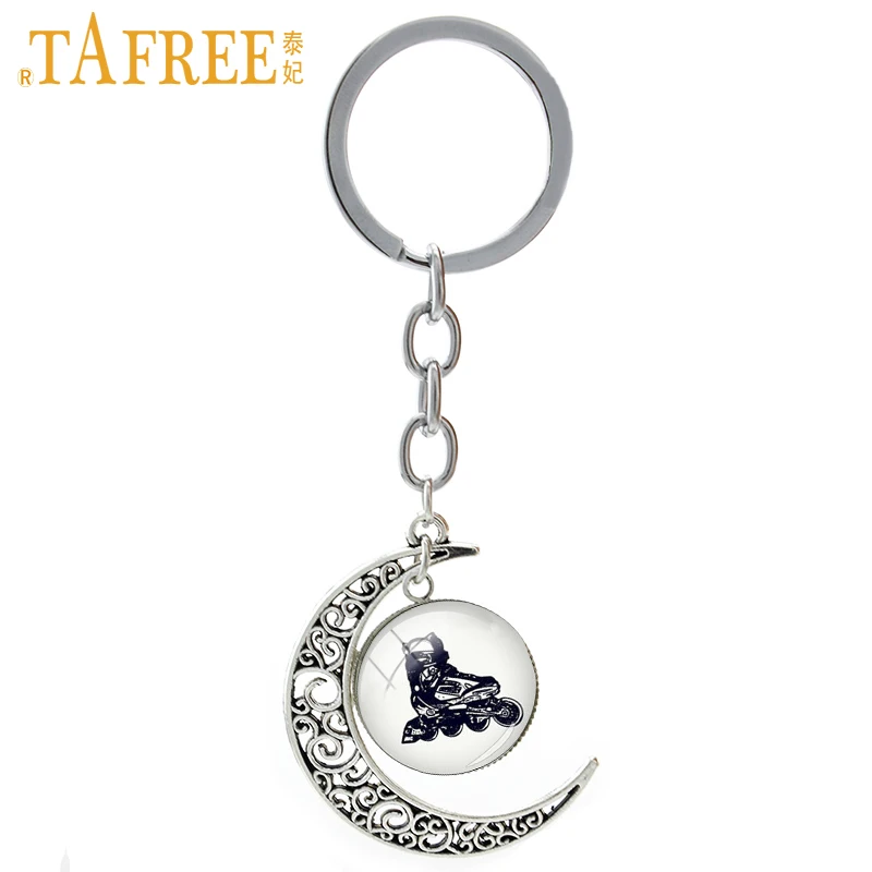 

TAFREE Cool Rollerblades key chain ring jewelry vintage charm roller skate skating sports moon pendant keychain keyring T784