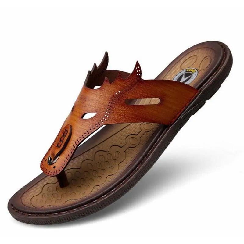 2017 Люкс Вьетнамки Ручной Швейные Мужчины Тапочки Кожа Повседневная Мужская