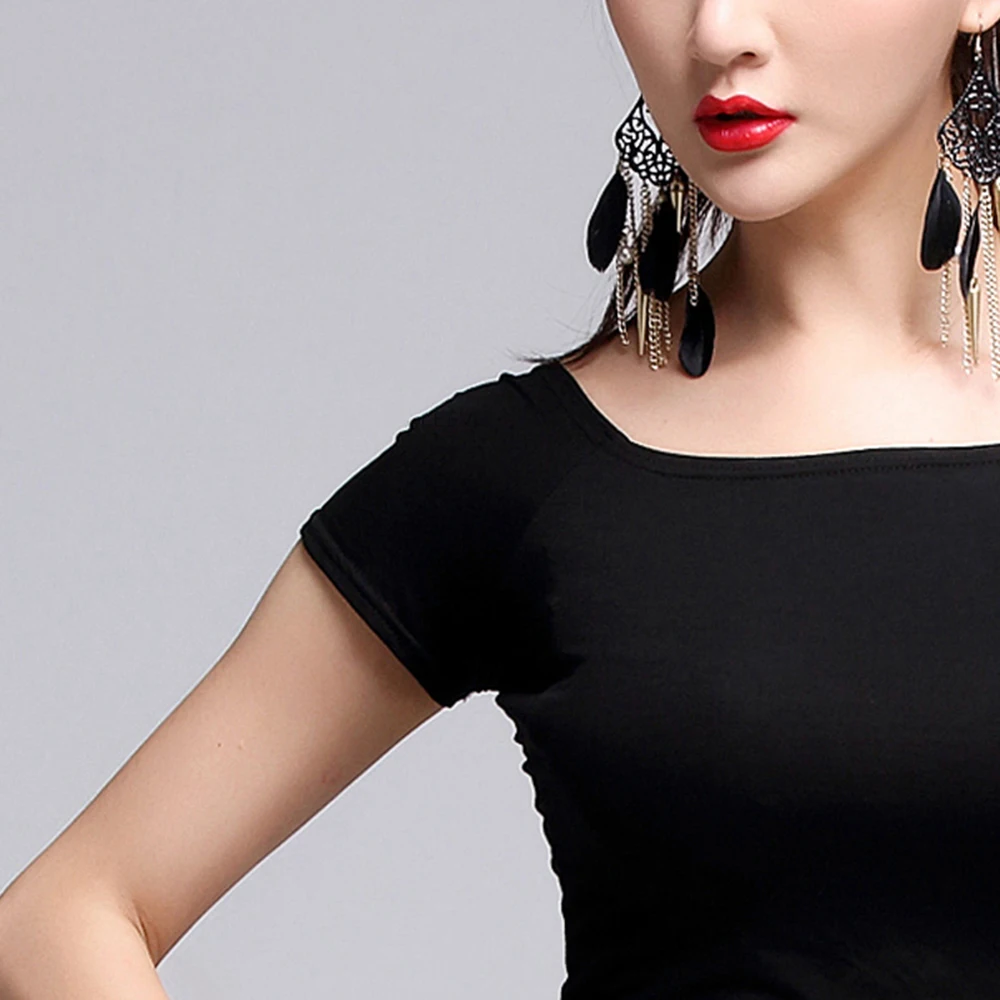 Женский костюм для латиноамериканских танцев черный топ без юбки с коротким