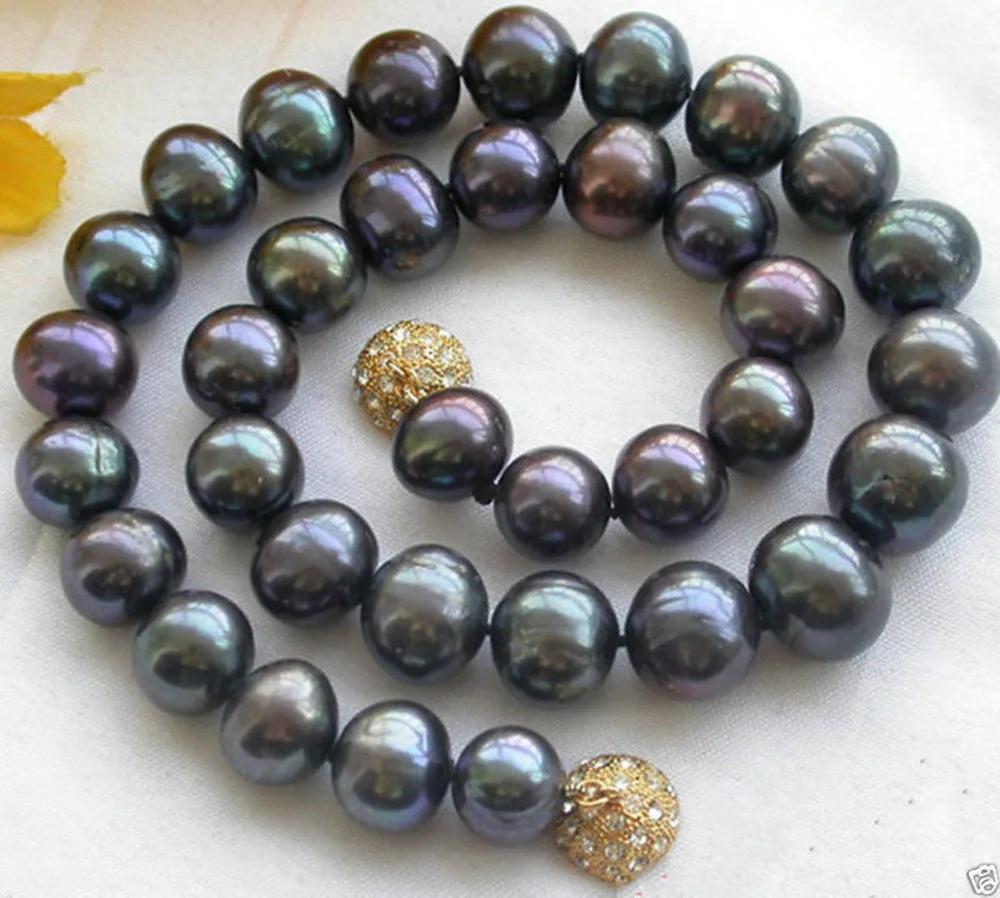

HOT Natural 9-10MM Black Akoya Freshwater Pearl Necklace 18