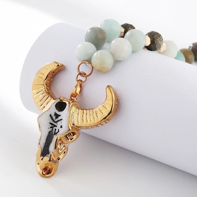 Женское длинное ожерелье BOJIU Bull богемное с натуральным камнем украшенное