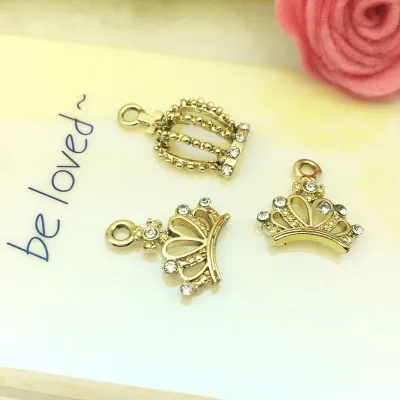 10pcs Korea jewelry accessories gold crystal rhinestone crown charms Necklace earrings bracelet pendant handmade DIY material | Украшения и