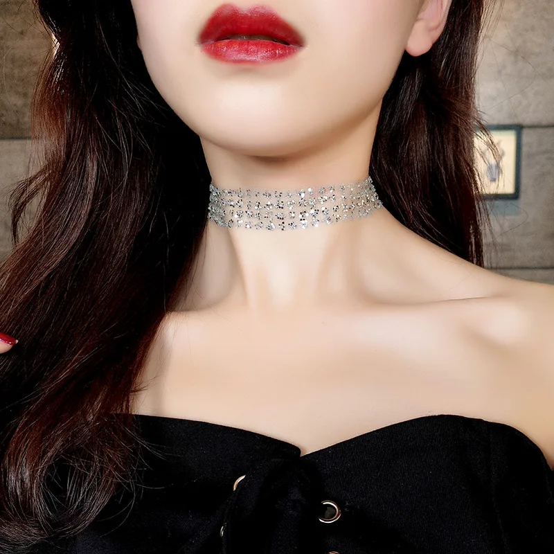 

Gold Sexy Invisible Necklace Chain Chocker Clavicle Chain Female Neck Jewelry Neckband Korean Sequin Necklace Statement Necklace