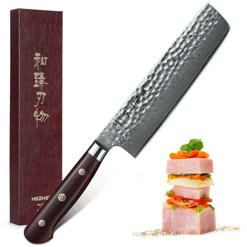 Кухонные ножи 7 ''ножи накири High Carbon 60-62HRC Дамасская Супер сталь нержавеющая сталь Мясник Кливер нож дальбергия ручка