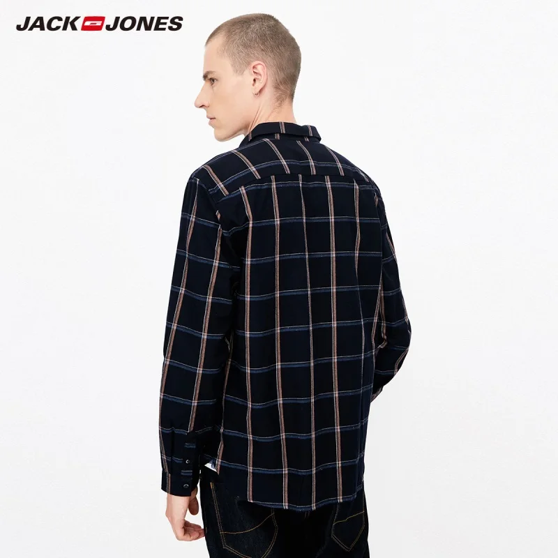Мужская рубашка в клетку с длинными рукавами JackJones 100% хлопок 218305555|Повседневные