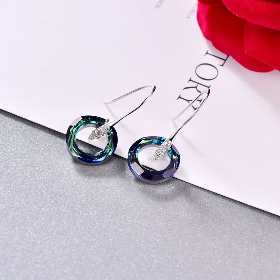 Новые необычные круглые серьги-капли из камня с кристаллами Swarovski, висячие серьги для женщин, Стерлинговое Серебро, богемное ювелирное изделие ручной работы