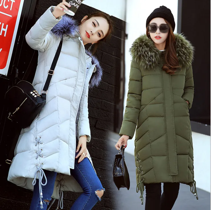 

Womens long coat fur collar hat women winter jackets slim outerwear zipper coats for ladies femininas ouc1459