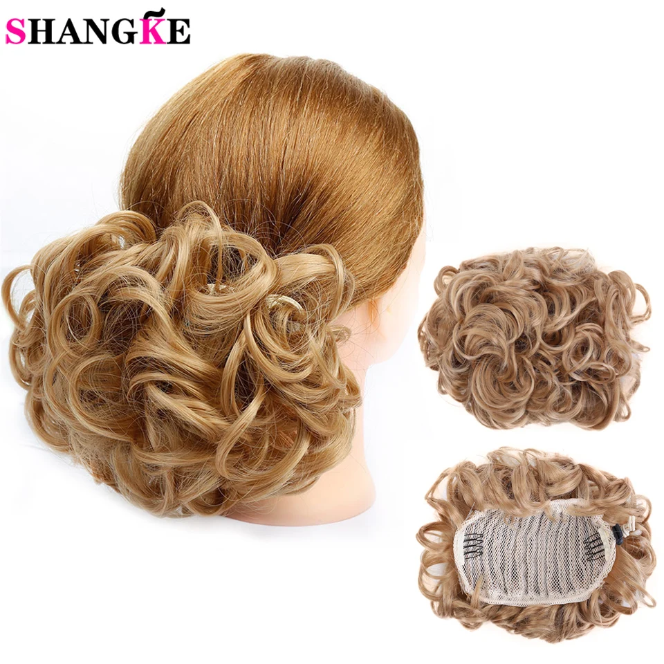 SHANGKE Women's Elastic Drawstring Clip In High Temperature Fiber Synthetic Hair Curly Chignon |