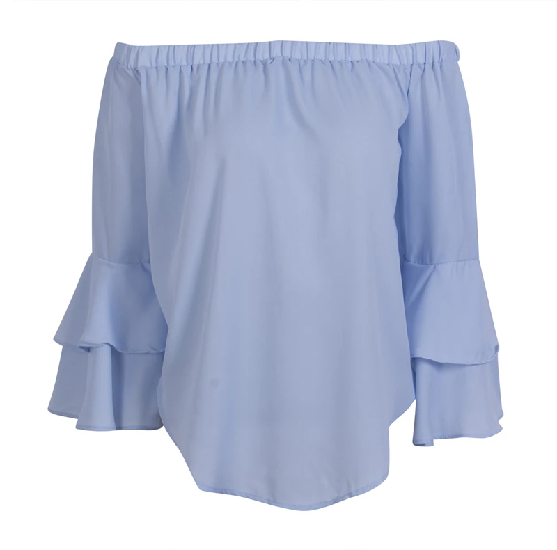 Модная женская летняя Однотонная рубашка-блузка с длинным Расклешенным рукавом