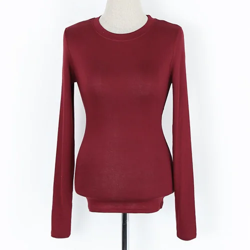 Женская зимняя футболка с длинным рукавом и круглым вырезом|women basic|slim toplong sleeve