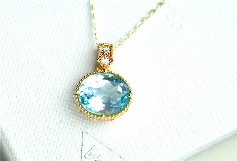 

Expensive Things 10*12mm Natural Sky Blue Topaz Pendant Necklace 18K Gold 925 Sterling Silver Choker Necklaces for Women YNC079
