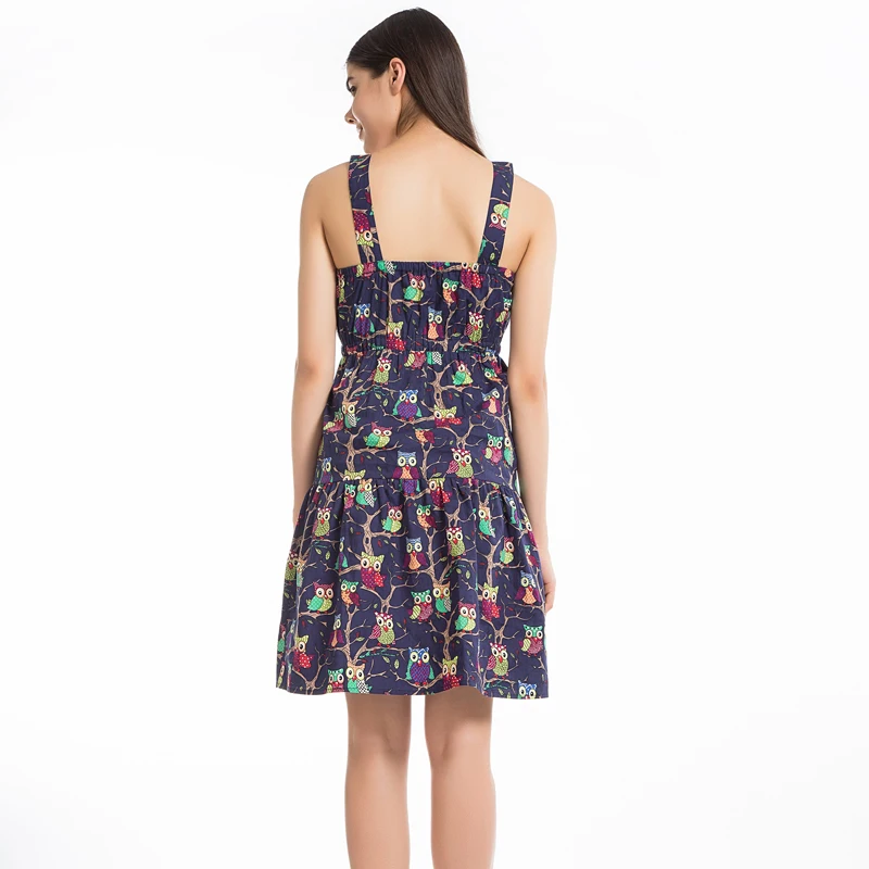 LERFEY Женские Летние Casual Dress С Плеча Сексуальная Сова Печати Спагетти Ремень