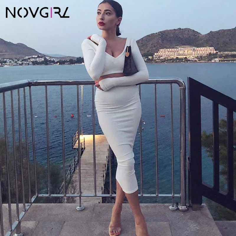 Женский комплект из 2 предметов Novgirl вязаное платье с v образным вырезом