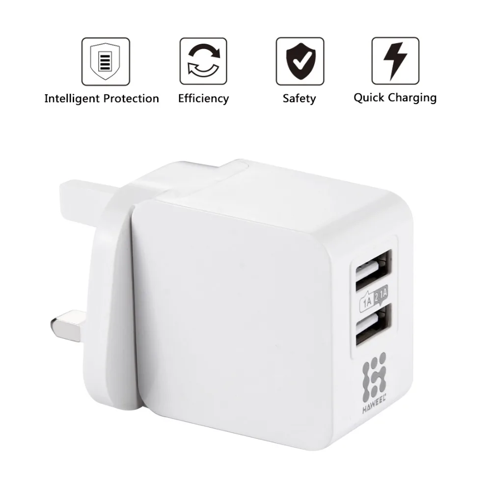 HAWEEL 2 USB Ports 1A / 2.1A Travel Charger for iPhone 6 &amp Plus Other Mobile Phones UK Plug(White) | Электроника