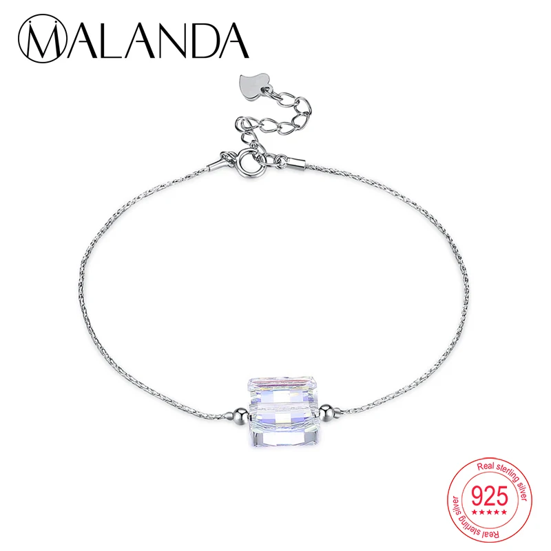MALANDA квадратный кристалл из браслеты swarovski для женщин Мода Стерлинговое Серебро