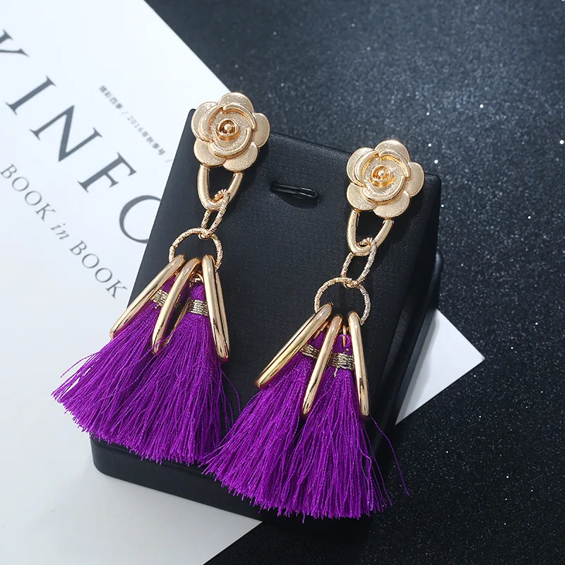 2018 модный бренд золото Цвет цветок Серьги Богемия Стиль Круг кисточкой Висячие