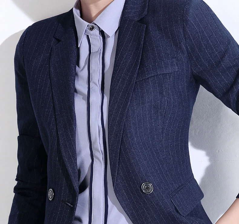Blue Blazer Coat Новая мода полосатый Весна Формальные Карьера Пиджаки для женщин Костюмы женские офисные Повседневная обувь брючные костюмы Красота салон наряды плюс Размеры 3XL - Цвет: Blue Blazer Coat