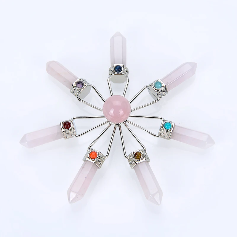 7 Чакра розовый кристалл кварца Пирамида энергии генератора оригинальный камень