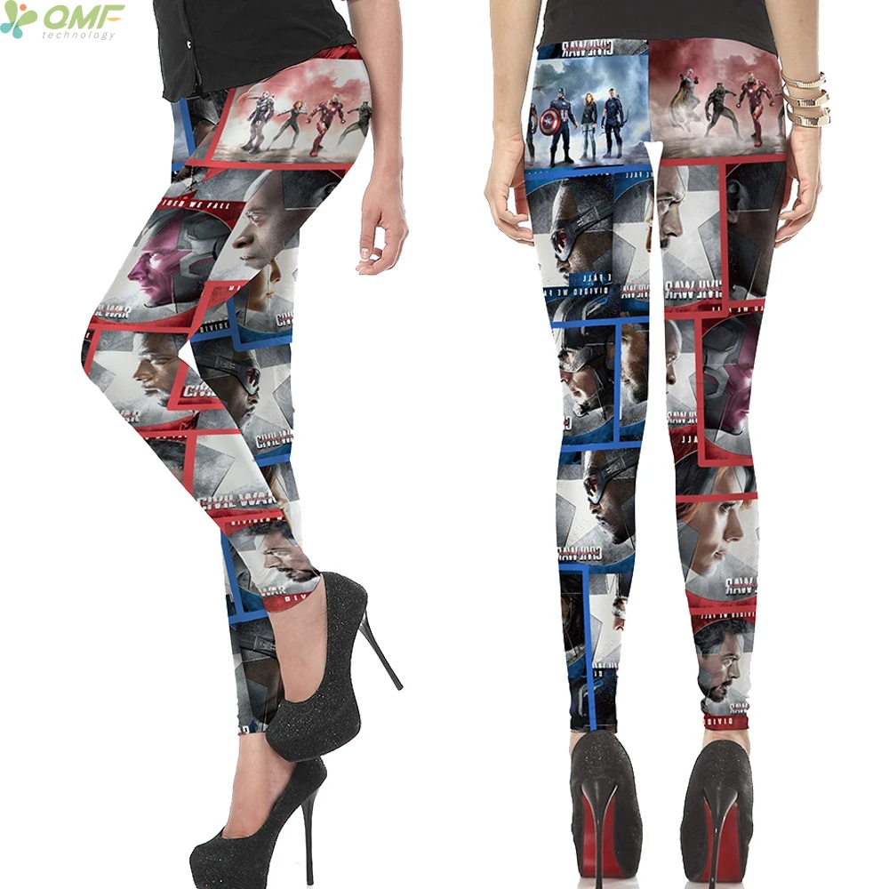 Мультяшный принт супергероев женские узкие брюки Капитан Америка модные
