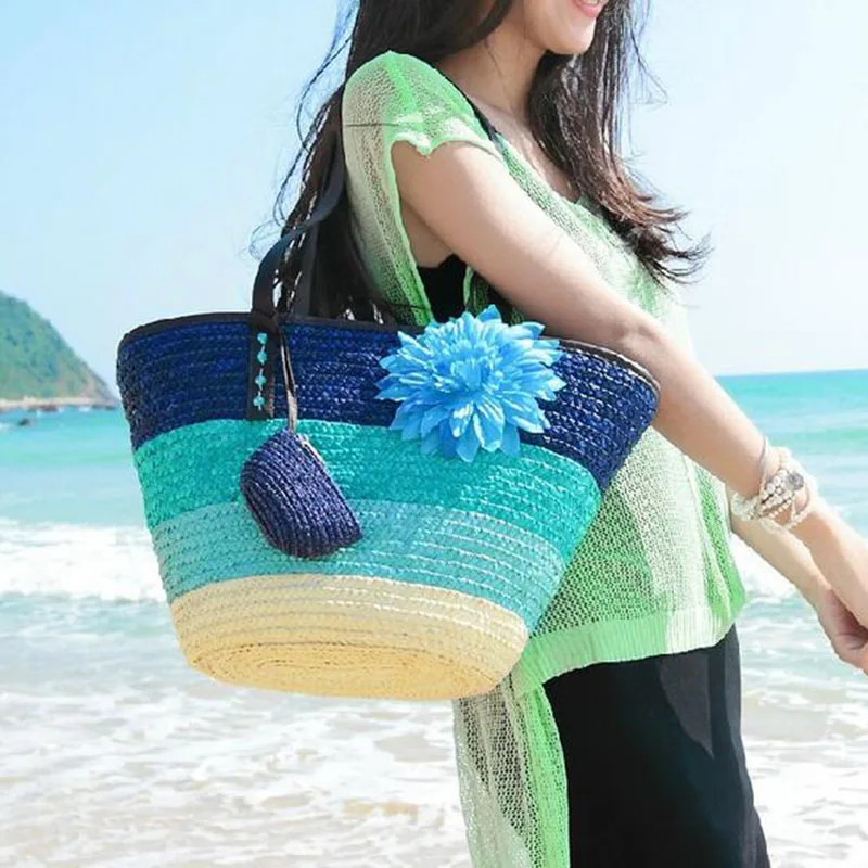 SENKEY Стиль Для женщин сумки на плечо 2017 трава ротанга цветы Приморский пляжная