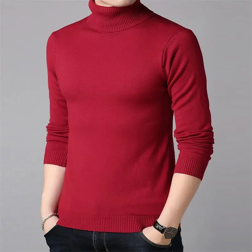 red Winter Cashmere Thick Warm Sweater Men Turtleneck Brand Men's Sweater Slim Fit Pullover Men Knitwear Male Double Collar Sweaters - Цвет: red