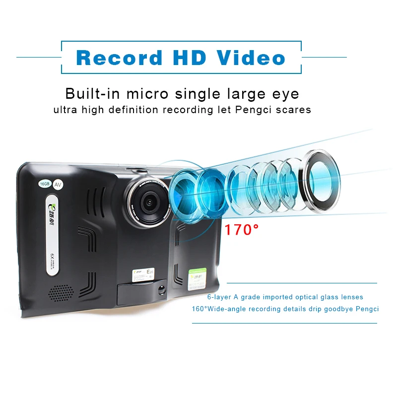 Iaotugo 7 &quotAndroid GPS Антирадары навигатор DVR 4 ядра 512 М 16 г AV-в Wi-Fi 170 градусов Камера