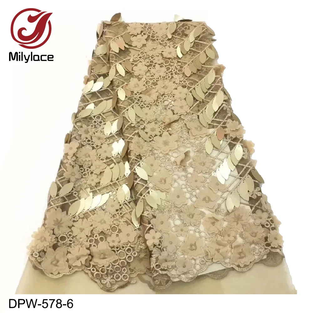 Milylace Золотая африканская Кружевная Ткань 5 ярдов сетчатая кружевная ткань с