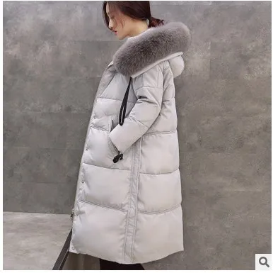 Новинка 2017 зимняя женская куртка на утином пуху пальто с воротником из лисьего