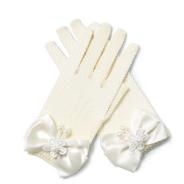 Mesh Gloves B Детские маскарадные перчатки принцессы для маленьких девочек, платье Анны, митенки с бантом, Вечерние перчатки с принтом, детские перчатки без пальцев для девочек - Цвет: Mesh Gloves B