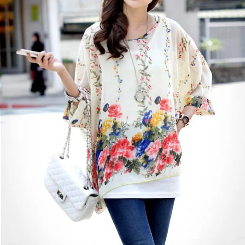 Женская блузка с рукавом летучая мышь свободная пляжная туника большого размера