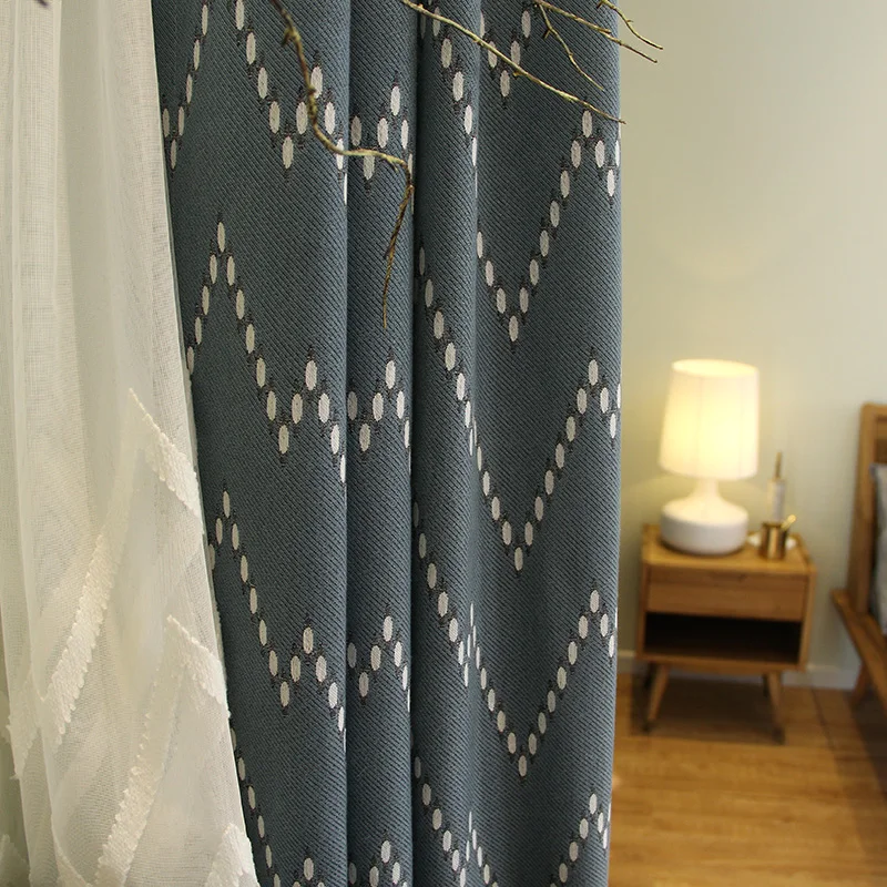 Занавески жаккардовые скандинавские ретро затененные хлопковые геометрические