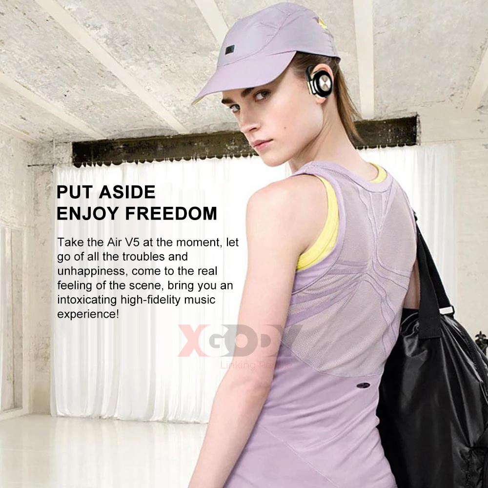 XGODY Air V5 TWS беспроводные наушники, стерео Bluetooth 5,0, наушники с ушным крюком, шумоподавление, Bluetooth гарнитура с микрофоном