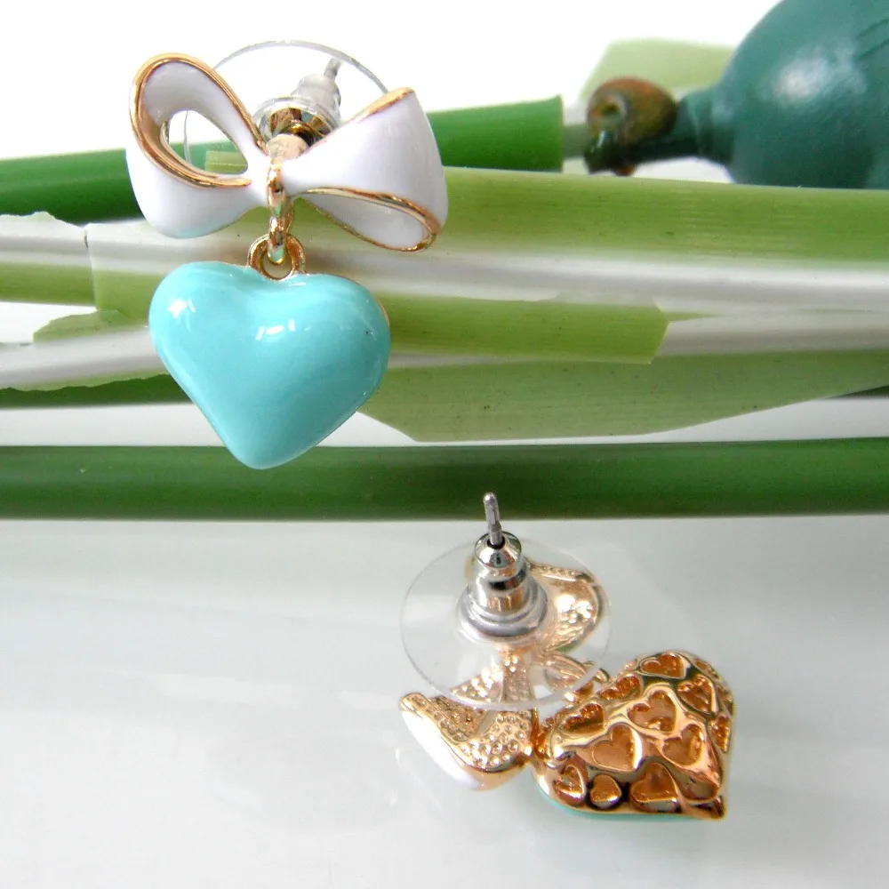 Серьги гвоздики в форме сердца Navachi белые синие эмалевые желтые опт бесплатная