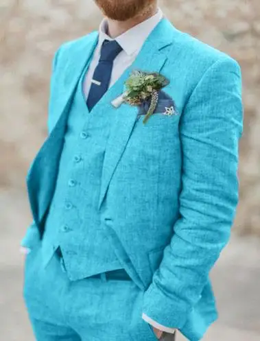 Мужские льняные костюмы новейшего дизайна 3 шт. (куртка + брюки жилет галстук) 2020