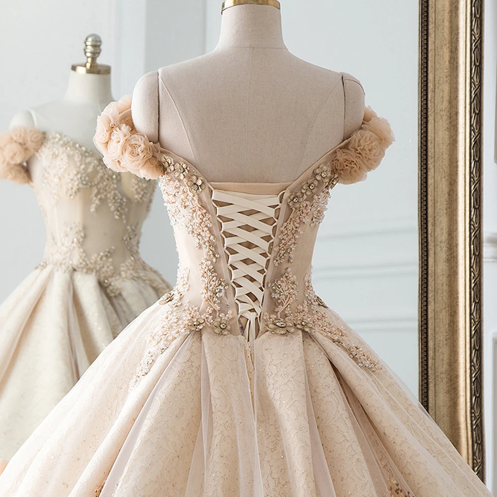 Vestido de Noiva/Новое поступление Бальное платье из фатина цвета шампанского Свадебные