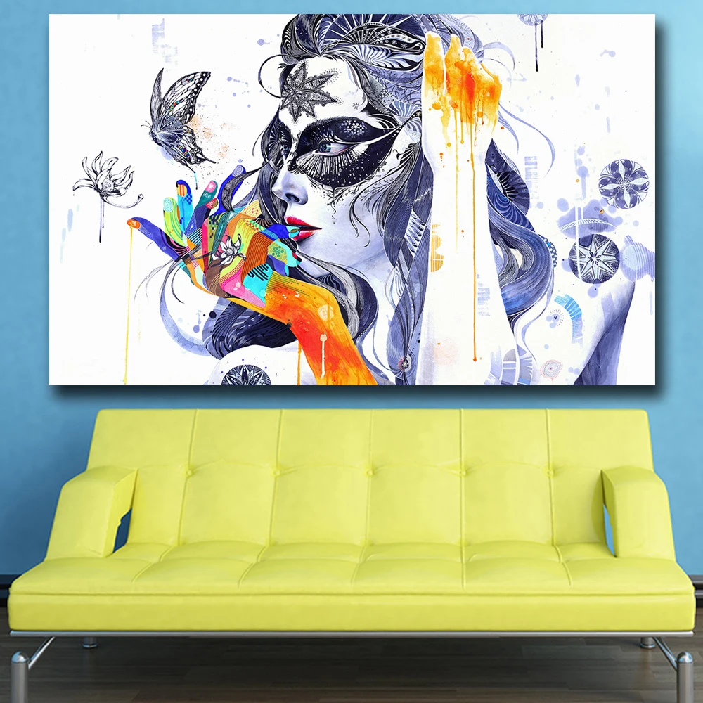 Wxkoil Wall Picture Girl With Butterfly Flower Home Decor On Canvas Modern Art Print Poster Painting Unframed | Дом и сад
