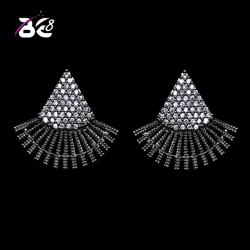 

Be 8 2018 Black Gun Gold Color Triangle CZ Earrings for Women , The Cubic Zirconia Stud Earrings for Women Gift Wholsales E-336