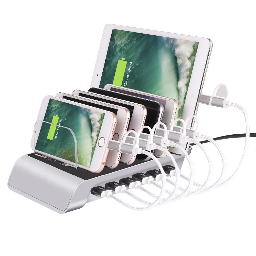 Usb Зарядная Станция 6 портов с 6 кабелями 5V10. 2A универсальная USB зарядная станция Подставка держатель настольное зарядное устройство для мобильного телефона