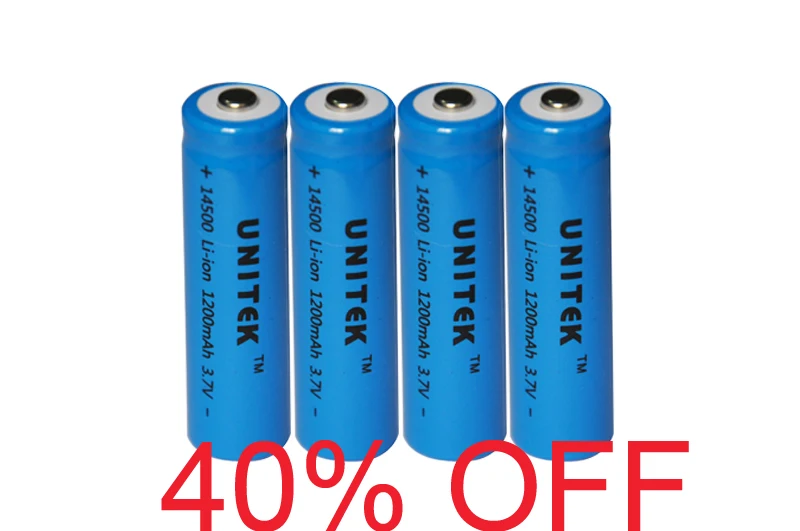 Скидка 40% 4 шт. литий ионная батарея UNITEK 3 7 v ICR 14500 1200mah AA перезаряжаемая 2A для