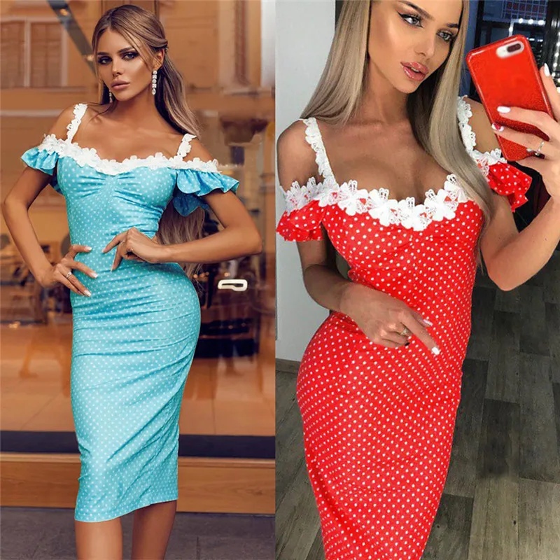 Сексуальное женское платье в горошек кружевное на бретельках с цветами