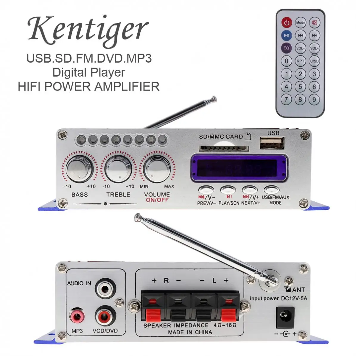 Автомобильный стереоусилитель HY502 с цифровым дисплеем Hi-Fi, 2 канала, поддержка усилителя мощности для iPod, USB, MP3, FM, SD, вход с пультом дистанционного управления