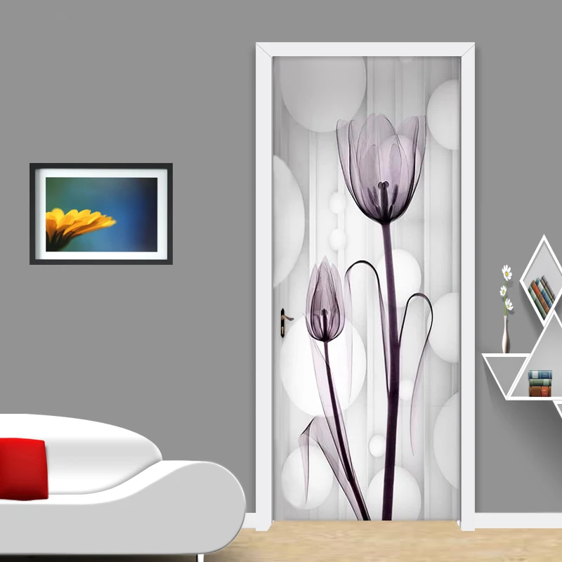 Modern Simple Transparent Flower Tulips Photo Wallpaper 3D Living Room Bedroom Door Sticker Murals Home Decor Pvc Waterproof 3 d