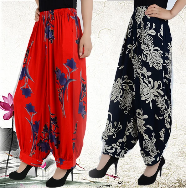 Хлопковые Шелковые штаны для танцев широкие больших размеров пожилых людей