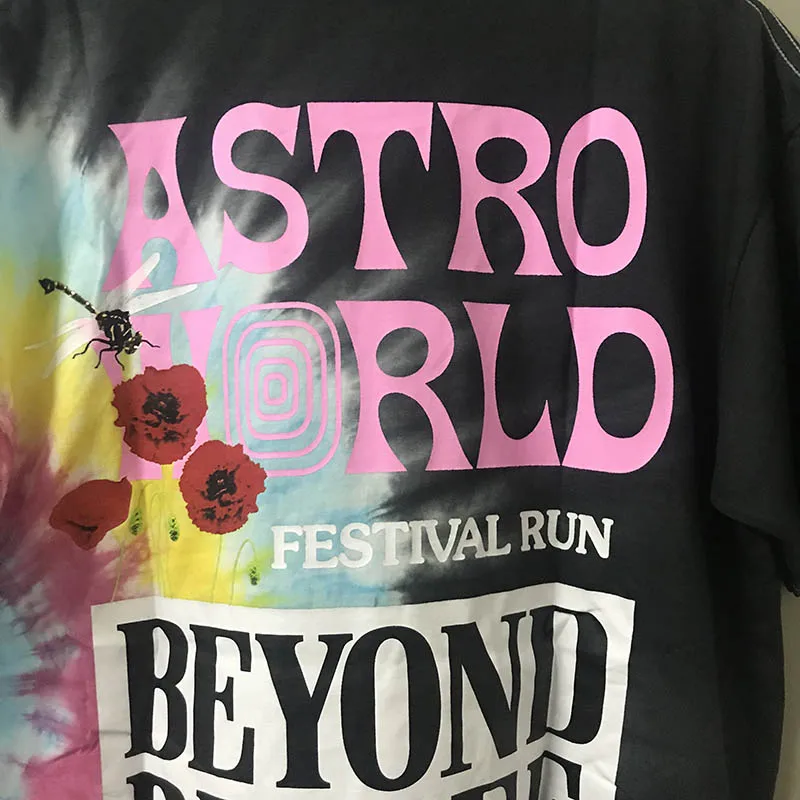 Новинка Трэвиса Скотта Astroworld фестиваль Run Tie Dye футболка для мужчин и женщин высокое качество ASTROWORLD Трэвиса Скотта футболки