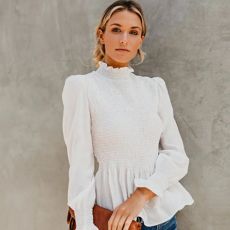 Женская блузка однотонная с рукавом фонариком|Блузки| |