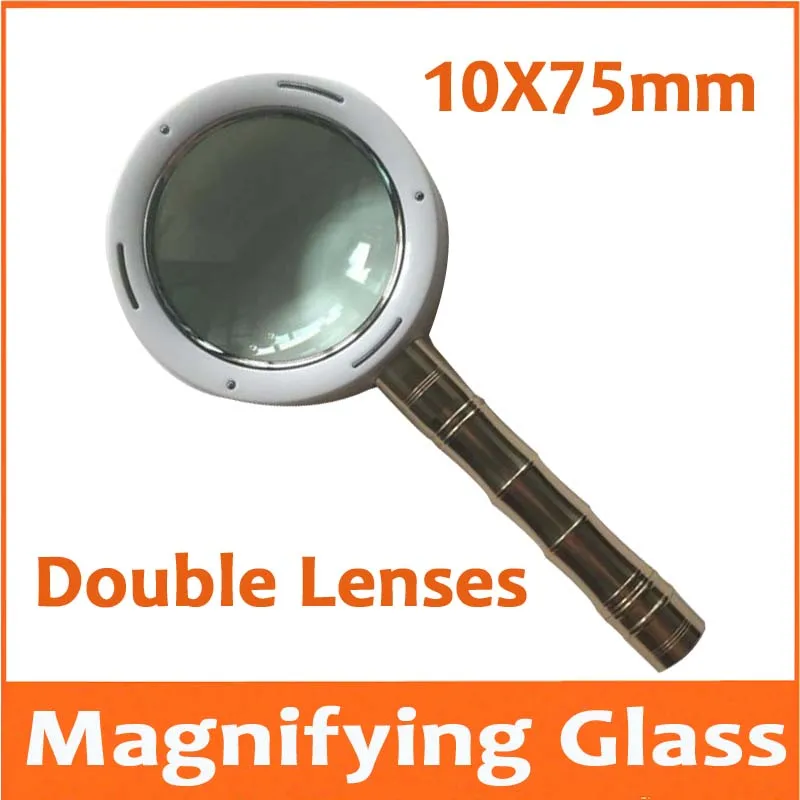 

10X 75mm Double Lens Golden LED Illuminated insect Viewer Magnifier Handheld 10 Times Magnifying Glass Loupe Children Old Man