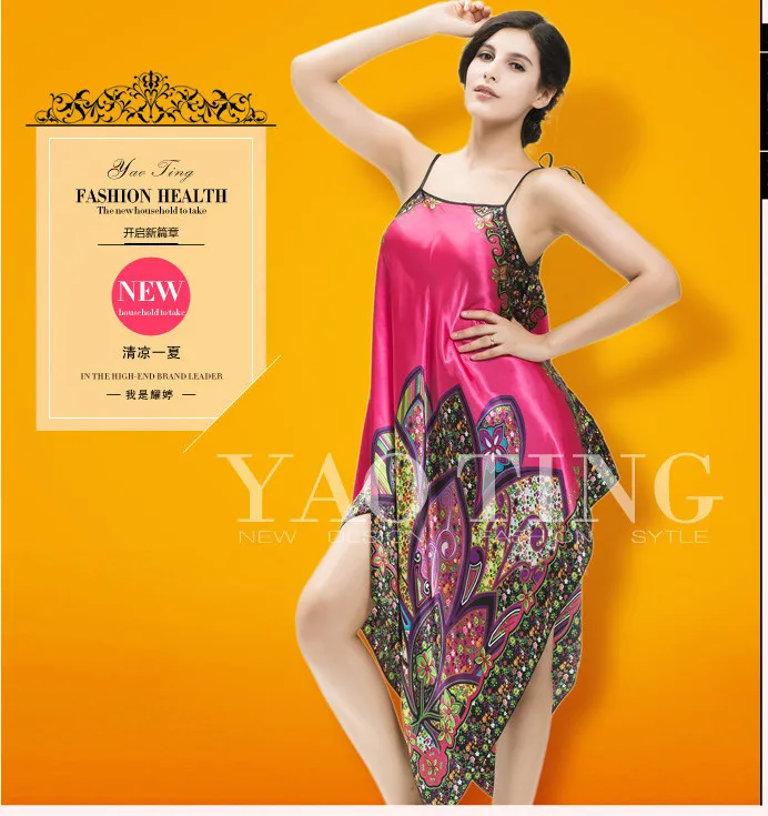 2017 шелковая ночная рубашка платье Новый Летний стиль банный халат Longue Женская