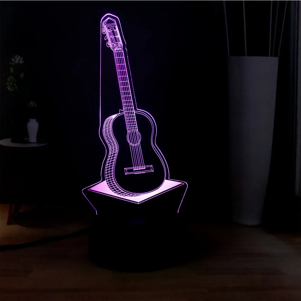 3D иллюзия музыкальная гитара 7color Изменение светодиодный сенсорный пульт дистанционного акрилового Дека атмосферная прикроватная RGB настольный ночник лампа детский праздничный подарок